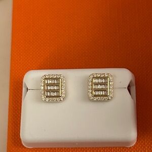 Moissanite Diamond Gold screwback  Stud Earrings